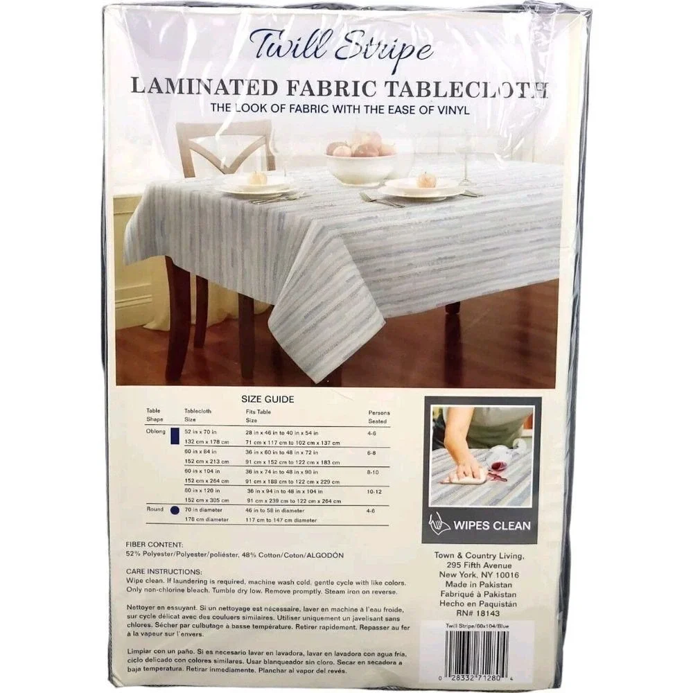 Twill Striped‎ Laminated Fabric Dinner Table Tablecloth Oblong 60 x 104 Blue Tan